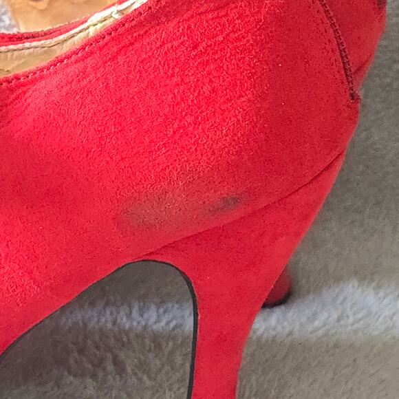 Bongo Elyse Red Suede Bow Cutout Heels Womens 8.5M Platform Pump - Picture 6 of 7